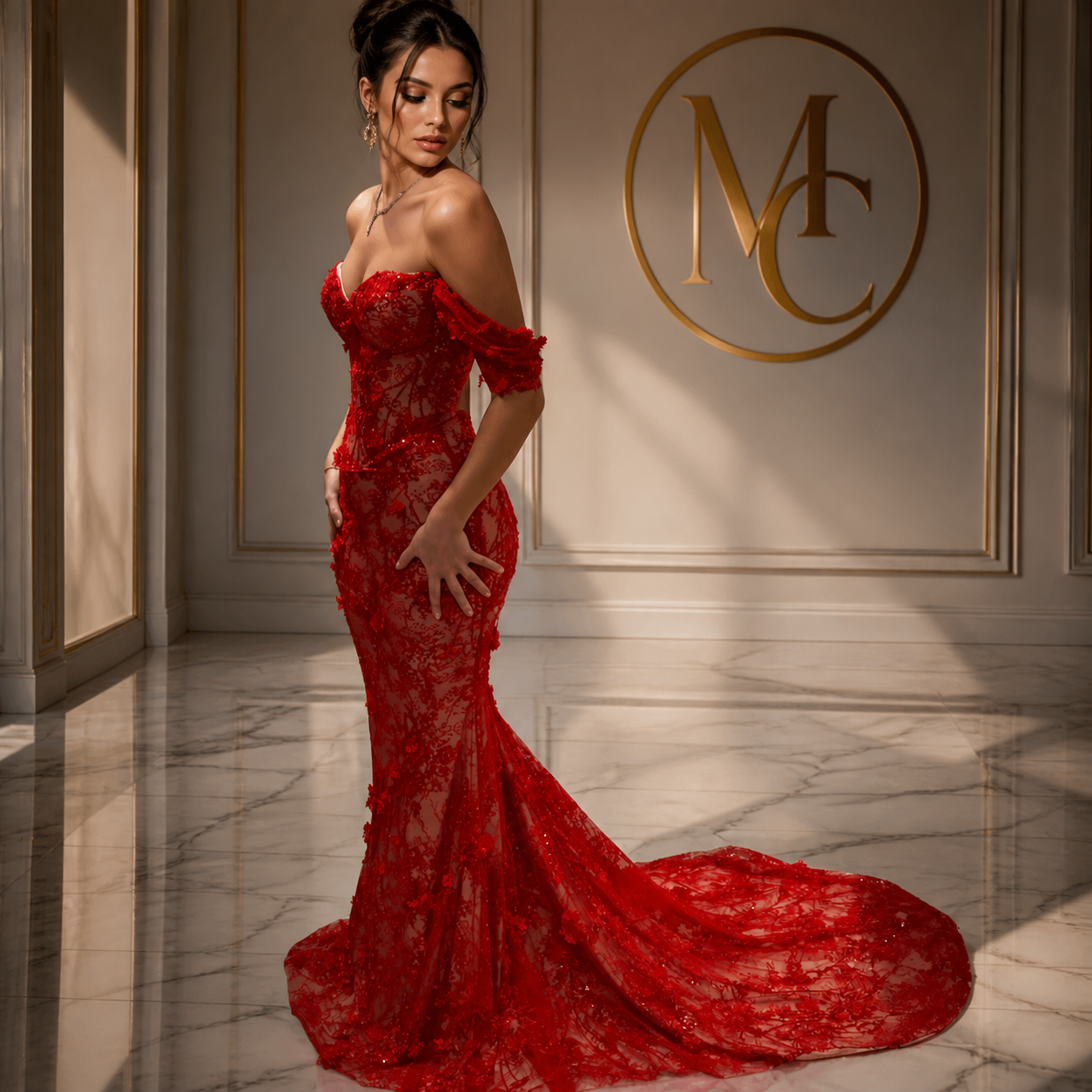 MC THE BLACK DIAMOND sweetheart long sleeve prom dress with side slit, featuring elegant design and fitted silhouette.