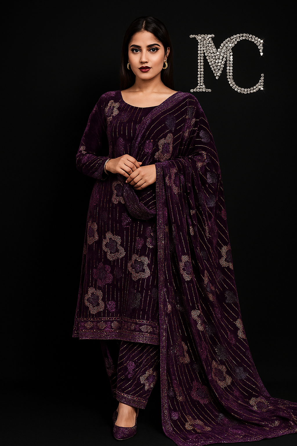 Velvet fabric from Mohammad Collection, 4-meter suit length showcasing smooth, rich velvet material in a vibrant color.