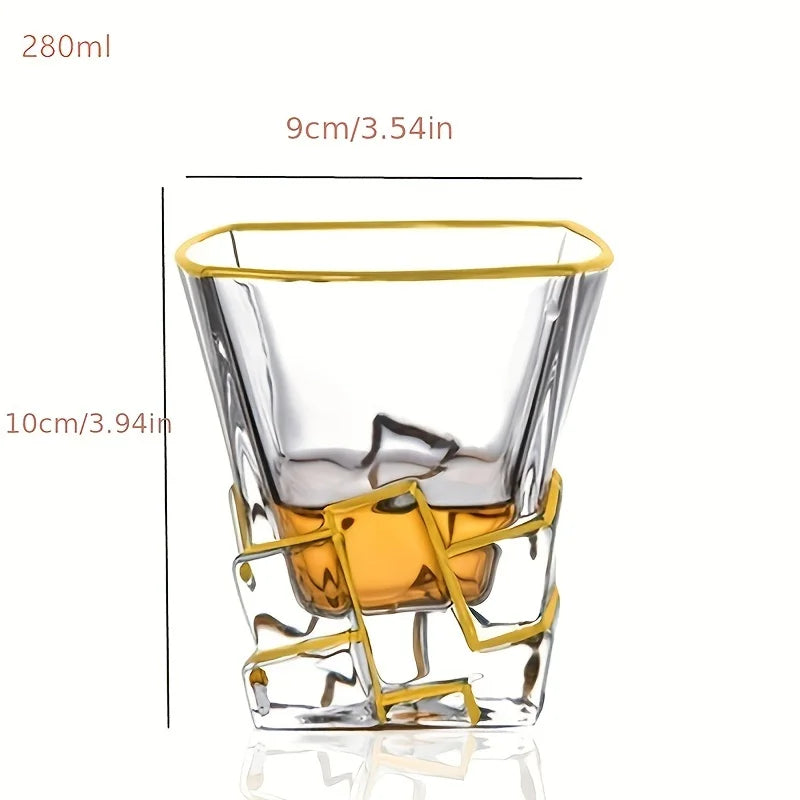 Whiskey glass tumbler with golden painted crystal design, suitable for wine, whisky, and cocktails, by ๐๐ ๐๐๐ ๐น๐๐๐๐ ๐ป๏ฟฝ