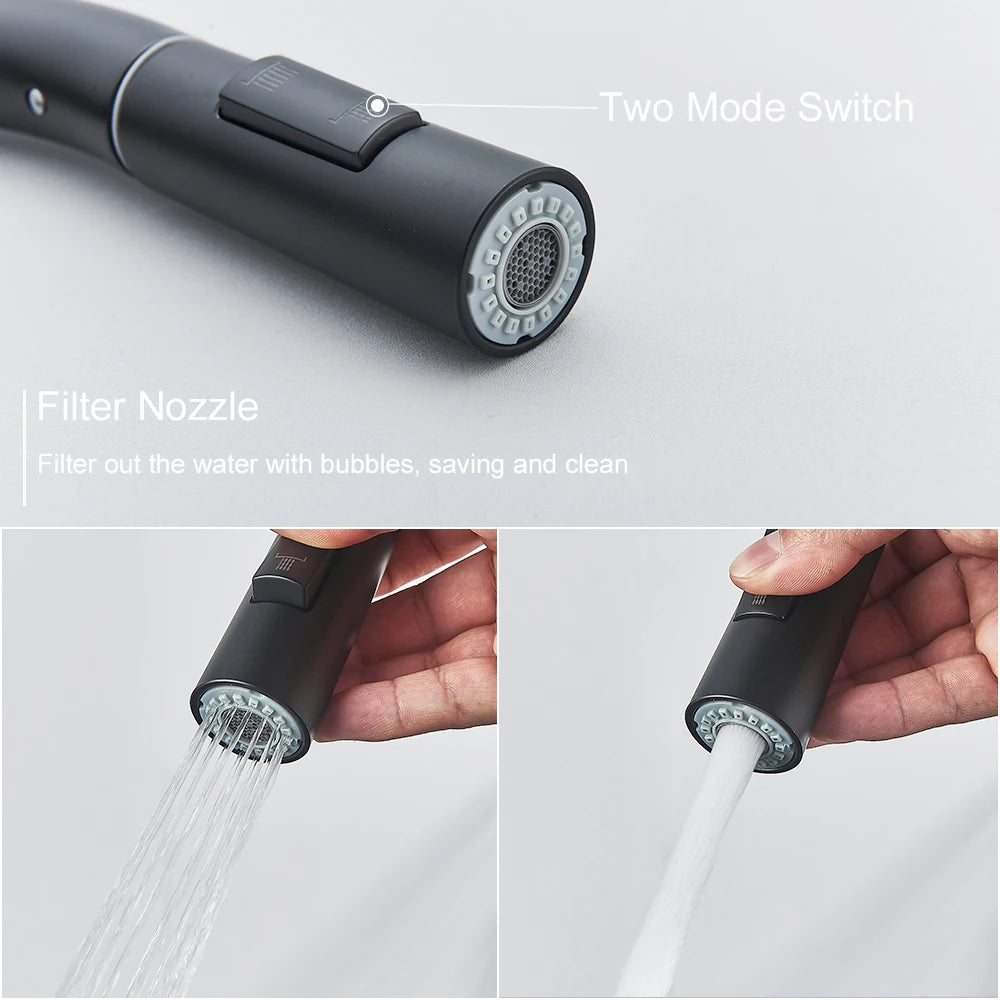 Black MC THE BLACK DIAMOND kitchen sink faucet with touch sensor control, pull-out spray, and modern mixer tap design.