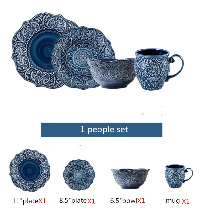 Blue retro relief ceramic kitchen dishes set by 𝕄𝕔 𝕋𝕙𝕖 𝔹𝕝𝕒𝕔𝕜 𝔻𝕚𝕒𝕞𝕠𝕟