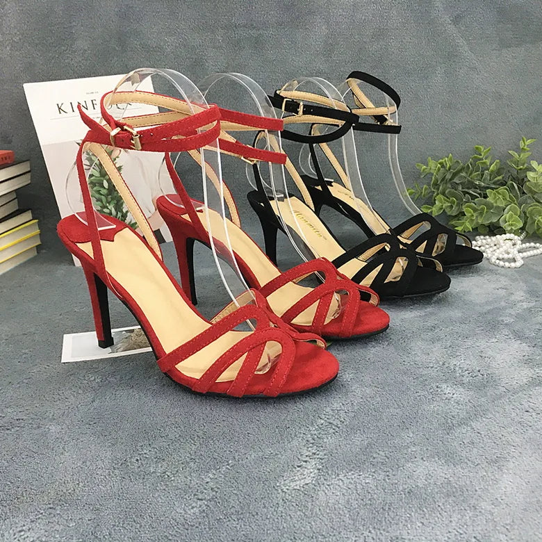 European sexy high heel sandals by MC The Black Diamonds featuring peep toe, ankle straps, and stylish summer women’s footwear.