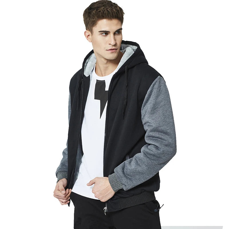Menโs camouflage winter jacket by MC The Black Diamonds, fleece-lined, long sleeve coat with hood, casual streetwear for cold weather.