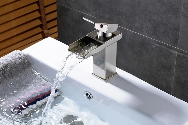 Black Waterfall Bathroom Faucet and Vessel Sink by MC THE BLACK DIAMOND, stylish basin vanity bath fixture with modern design.