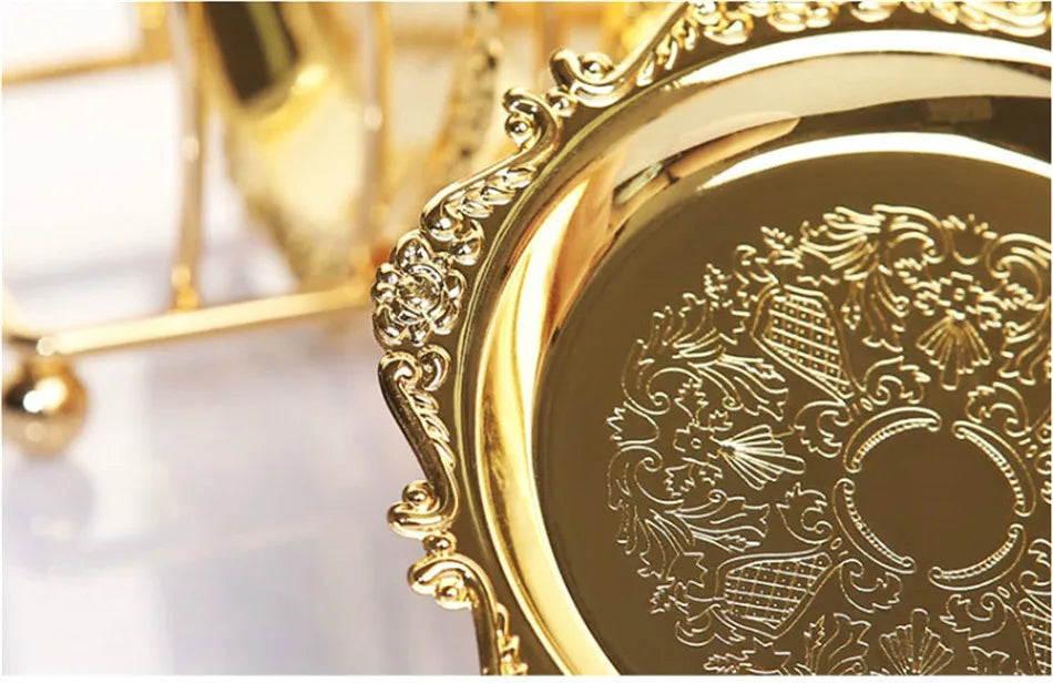Set of six classical golden metal cocktail coasters with intricate designs from 𝕄𝕔 𝕋𝕙𝕖 𝔹𝕝𝕒𝕔𝕜 𝔻𝕚𝕒𝕞�