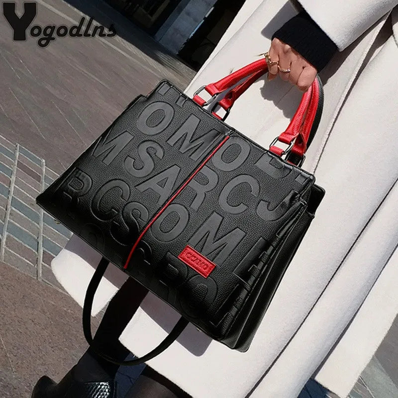 HD image of MC THE BLACK DIAMOND women's PU leather casual crossbody bag with large capacity, stylish tote, and shoulder strap.