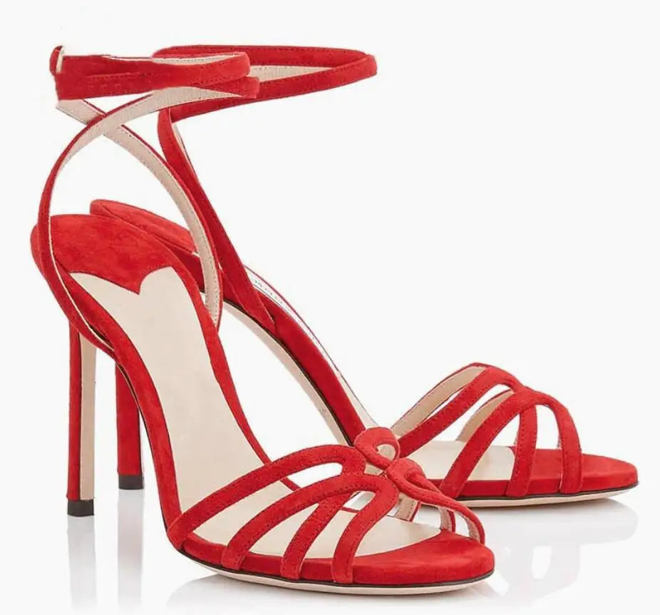 European sexy high-heeled sandals by MC The Black Diamonds, peep toe stage shoes with ankle cross straps for women.