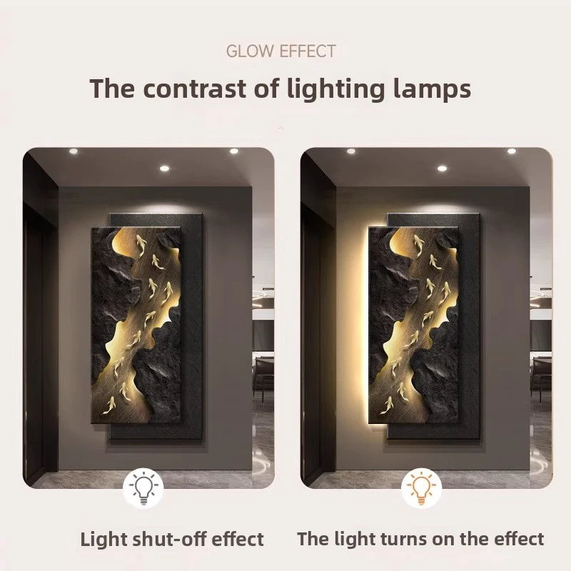 Wall-mounted LED light fixture by MC THE BLACK DIAMOND featuring koi fish design, remote control, perfect for corridor entrance decoration.