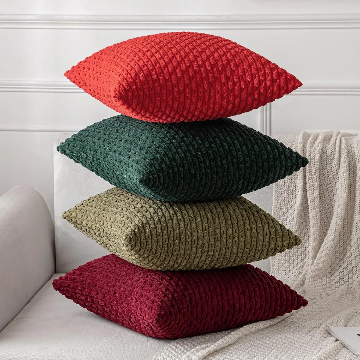 Dark green corduroy pillow cover for sofa or bed, 16x16 inches, decorative boho cushion from 𝕄𝕔 𝕋𝕙𝕖 𝔹𝕝𝕒𝕔𝕜 𝔻