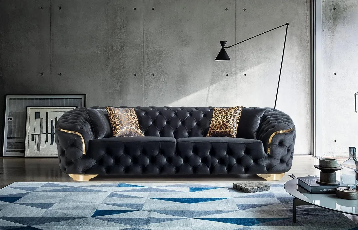 Black velvet 2-seater sofa from 𝕄𝕔 𝕋𝕙𝕖 𝔹𝕝𝕒𝕔𝕜 𝔻𝕚𝕒𝕞𝕠𝕟