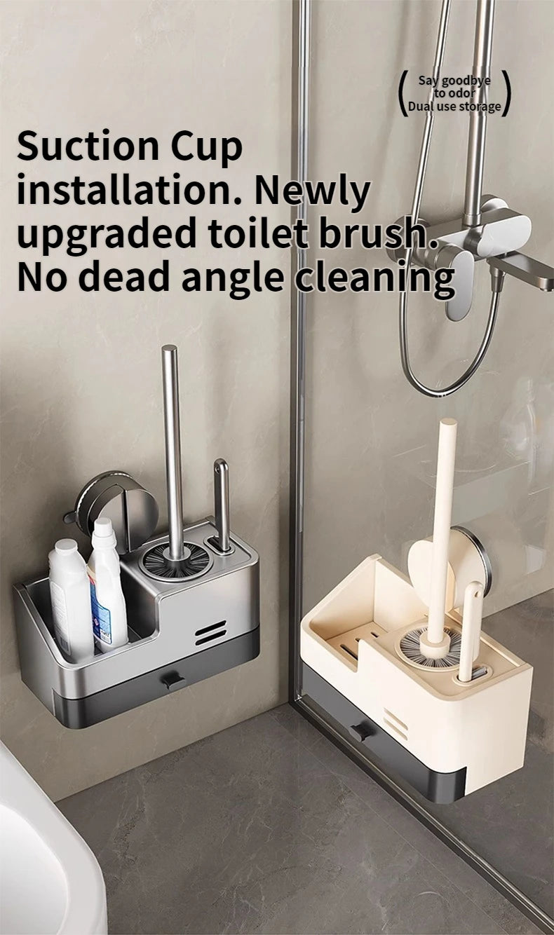 Wall-mounted bathroom storage rack with suction cups and a toilet brush by ๐๐ ๐๐๐ ๐น๐๐๐๐ ๐ป๐๐๐๏ฟฝ