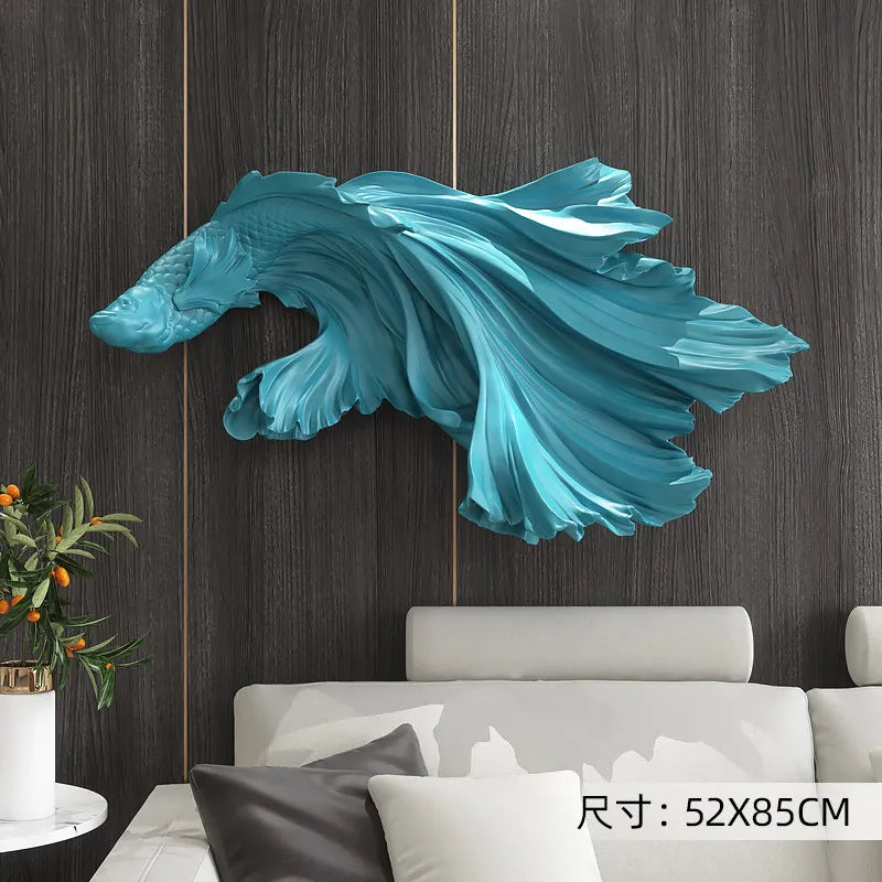 Nordic Home Wall Decor 85cm Fighting Fish Statue Sculpture Feng Shui Decoration Modern Living Room Porch 3D Wall Art Decoration - 𝕄𝕮 𝕋𝕙𝕖 𝔹𝕝𝕒𝕔𝕜 𝔻𝕚𝕒𝕞𝕠𝕟𝕕