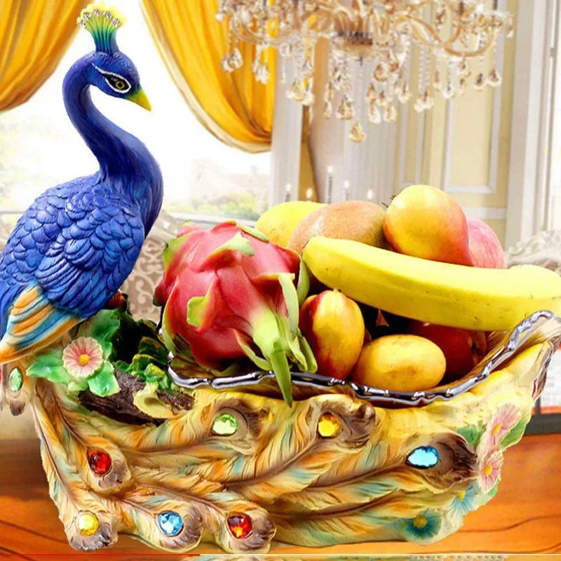 European style peacock fruit candy decorative plate by MC THE BLACK DIAMOND, featuring colorful peacock design for home decor and snack storage.