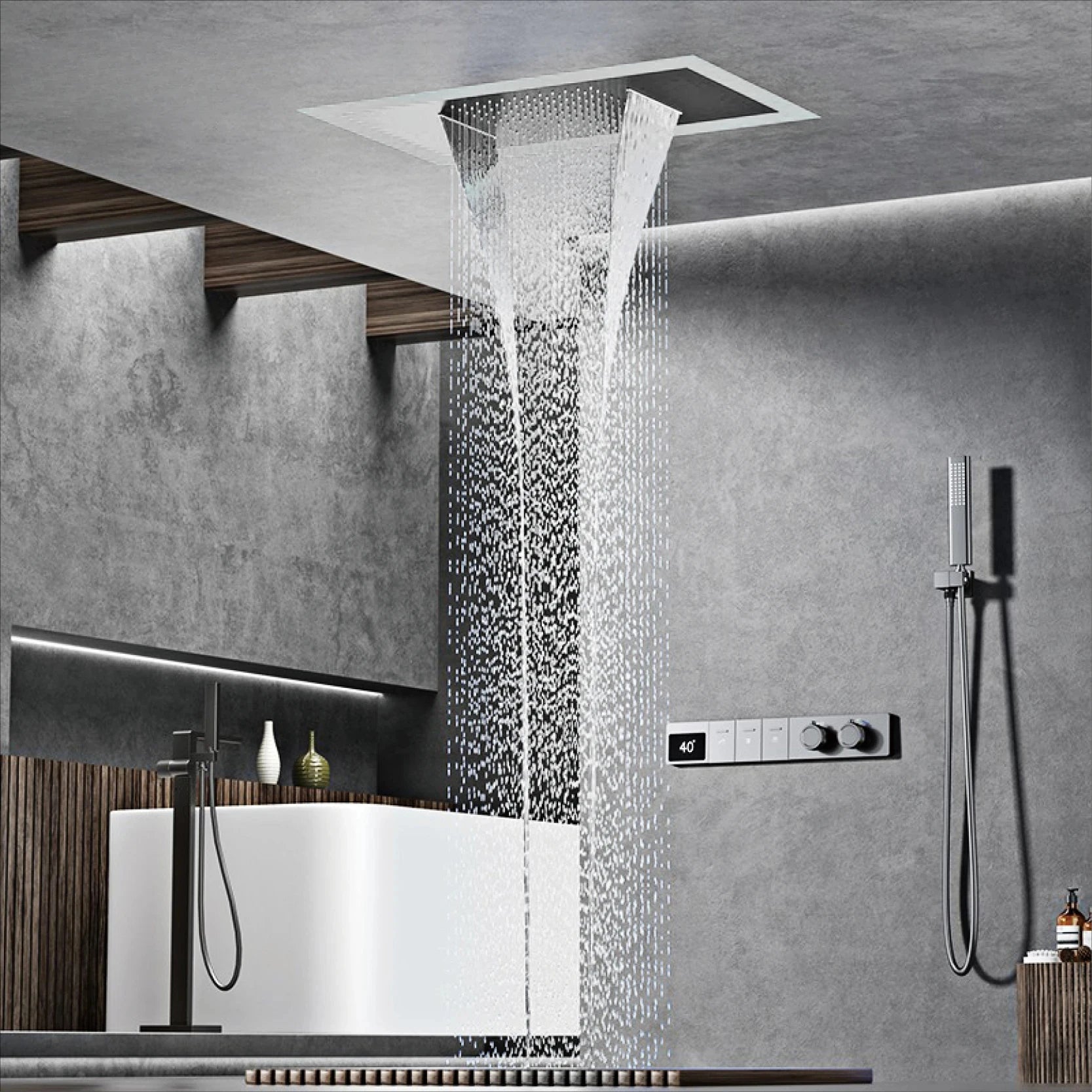 Luxury brass gun gray ceiling shower system with LED digital display, hot and cold water control, embedded bathroom faucet by ๐๐ ๐๐๐ ๐น๐๐๐๐ ๐ป๏ฟฝ