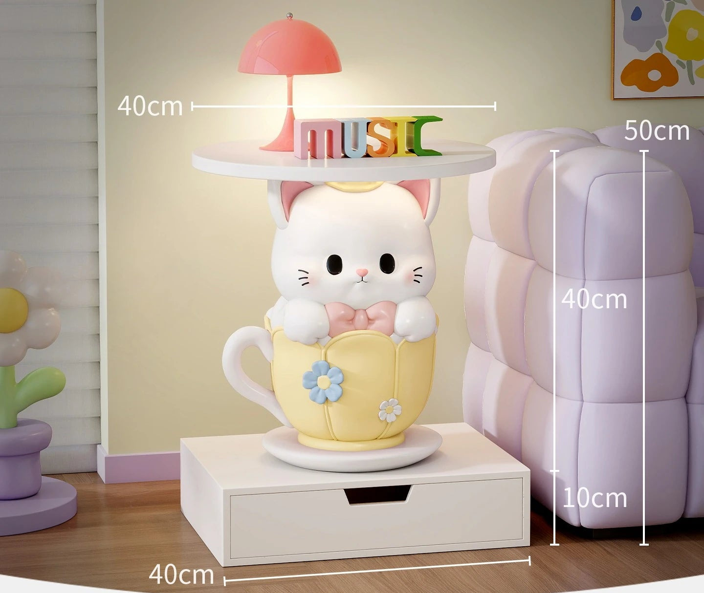 Kawaii Room Decor Coffee Table Sofa Side Table Girl Bedroom Nightstand Cartoon Cat Floor Decoration Cream Living Room Furniture - https://mohammadcollection.com