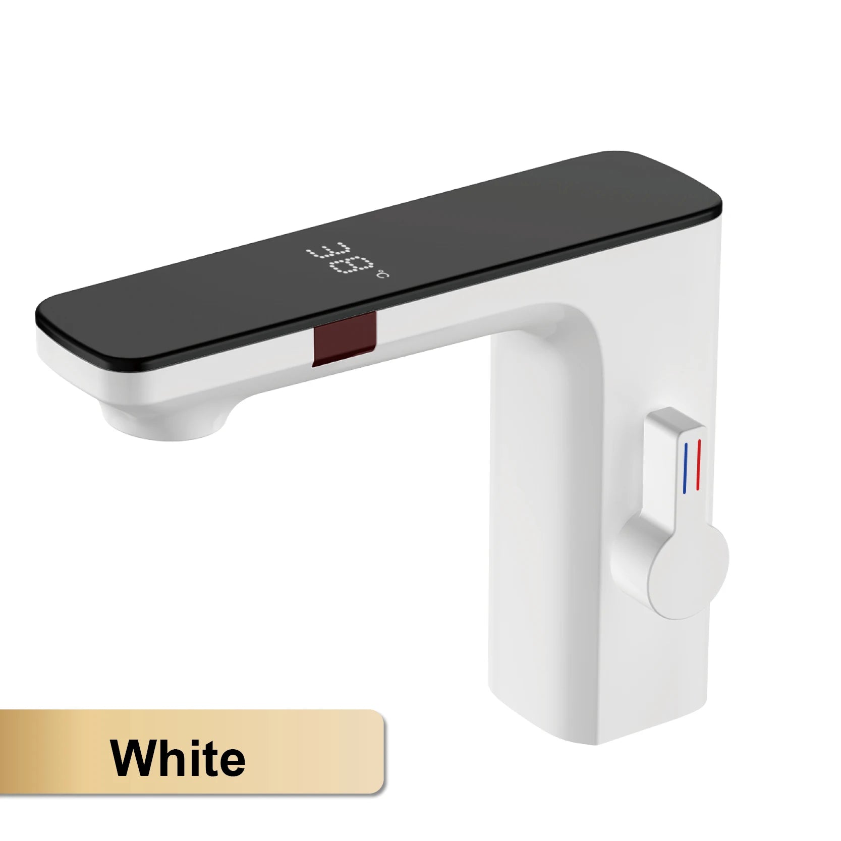 White intelligent brass bathroom faucet induction design LED light temperature display 1 hole single handle cold & hot basin Tap - https://mohammadcollection.com