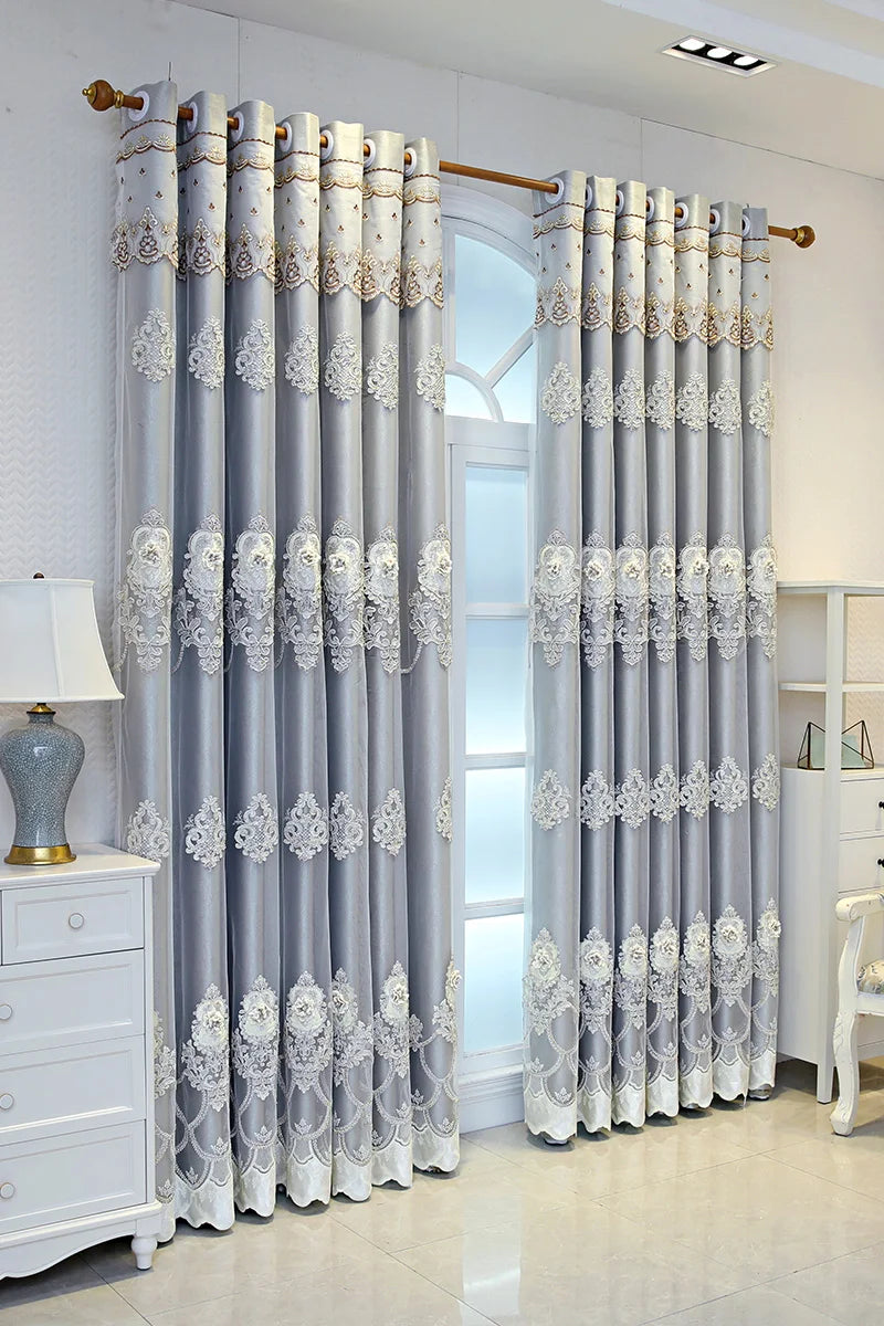 Elegant Double-Layer Curtains with Embossed Base & 3D Embroidered Detailing Decorative Blackout Drapes for Bedroom/Living Room - https://mohammadcollection.com