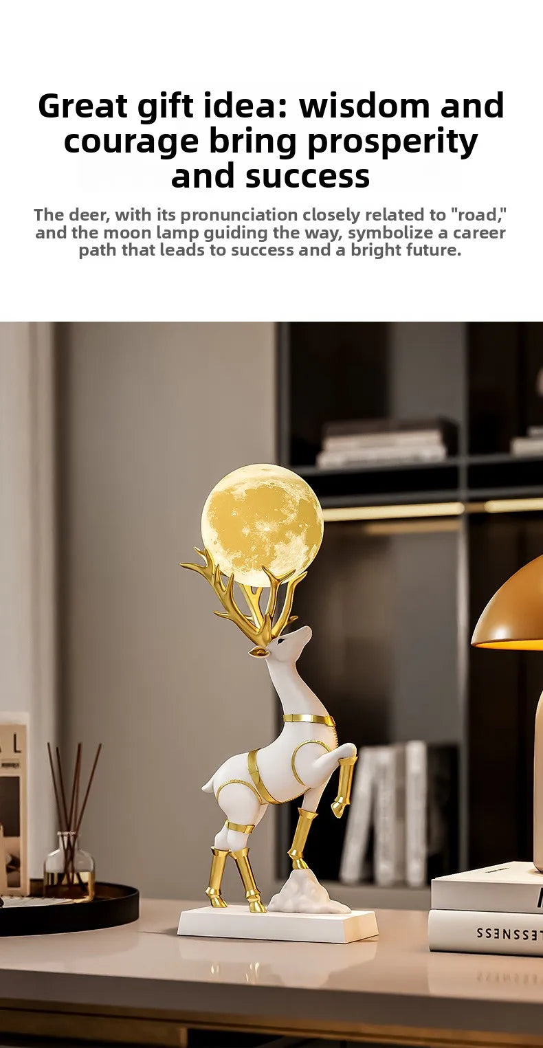 Nordic Luxury Decor Lucky Deer Figurine Living Room Office Desk Decoration Bedroom Night Light Modern Home Art Accessories Gifts - 𝕄𝕮 𝕋𝕙𝕖 𝔹𝕝𝕒𝕔𝕜 𝔻𝕚𝕒𝕞𝕠𝕟𝕕