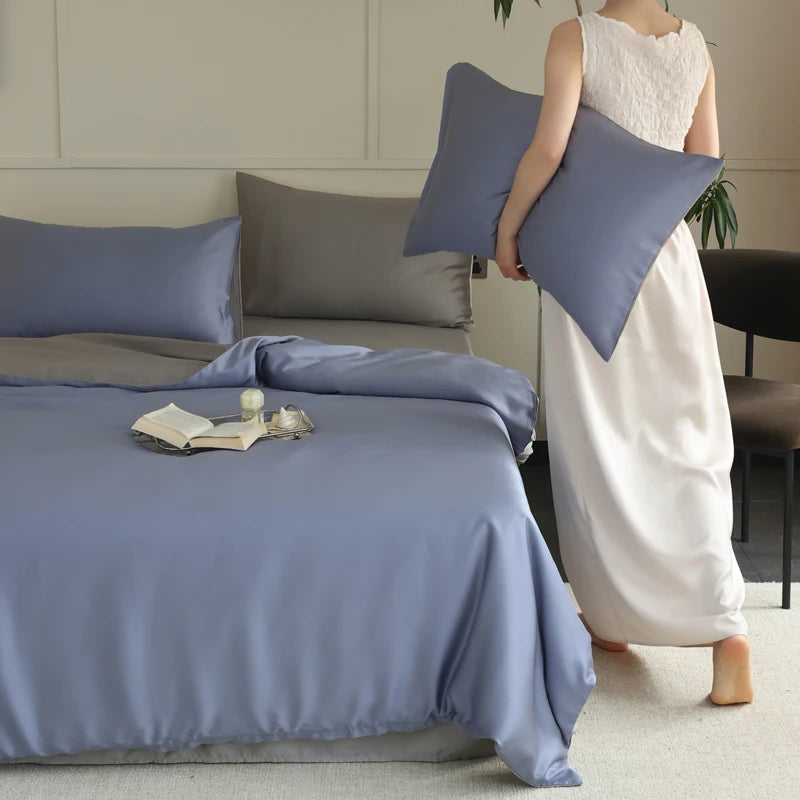 Silk bedding set from MC Collection featuring 100% mulberry silk in elegant, smooth fabric for luxurious home decor.