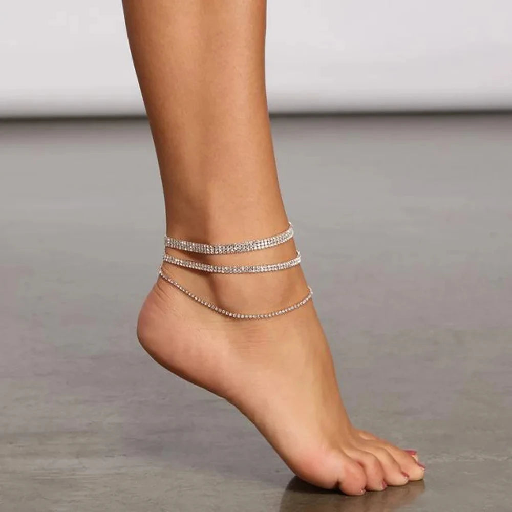 Stonefans Bling layered barefoot anklet with rhinestones, womenโs jewelry foot chain for summer beach, by ๐๐ฎ ๐๐๐ ๐น๐๐๐๐ ๐ป๏ฟฝ
