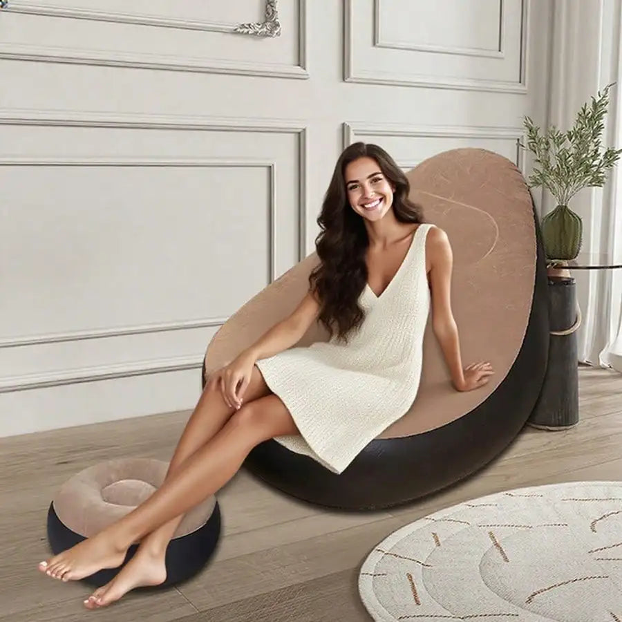 Flocked Inflatable Lazy Sofa: W/Footrest & Foot Pump, Foldable for Home Office & Outdoor Use - https://mohammadcollection.com