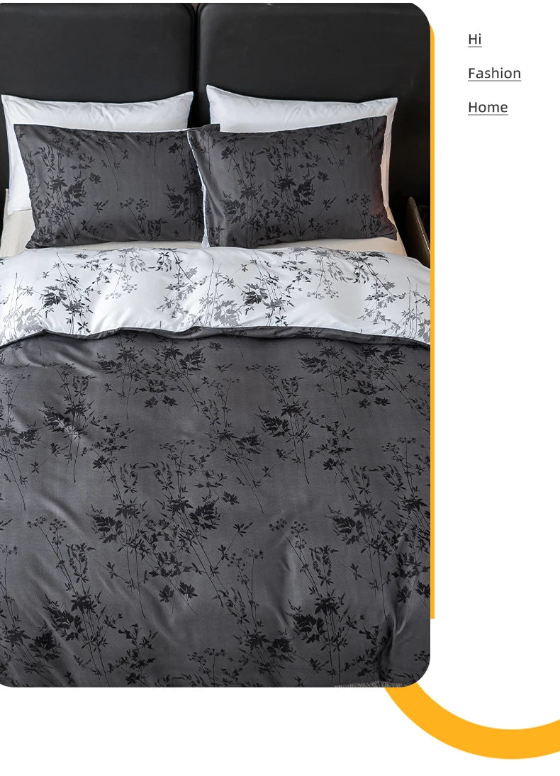 3-piece Zhusheng Kongye pattern print duvet cover set by MC The Black Diamonds, featuring intricate black and white bedsheet design.