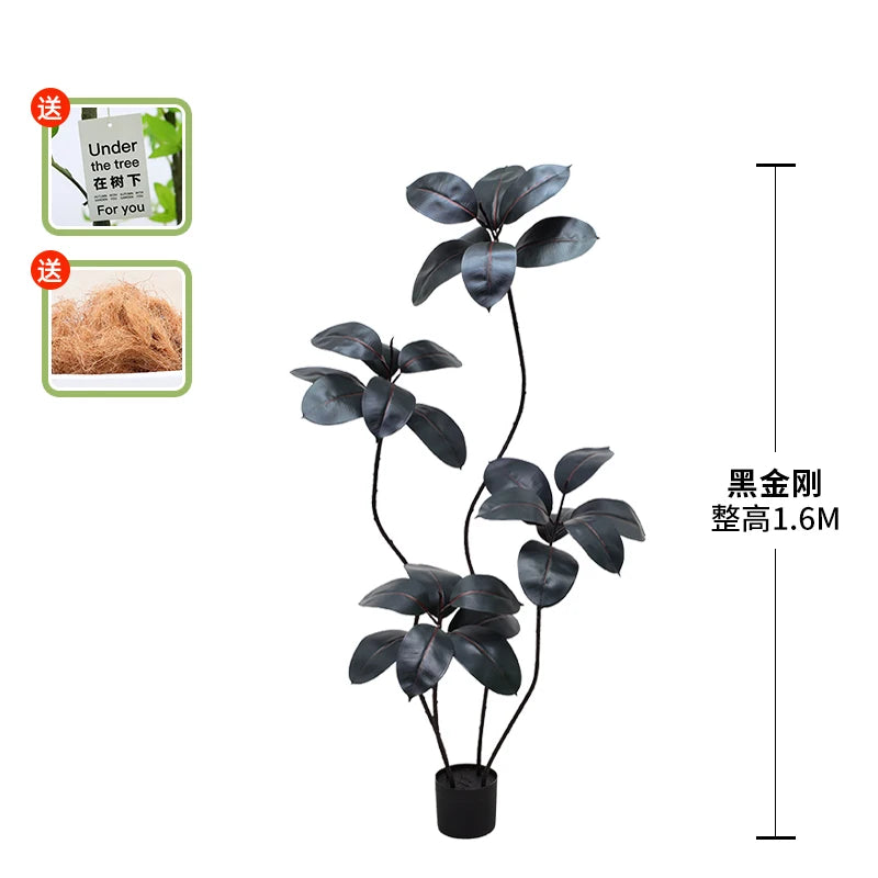 Artificial green rubber tree fake plant with black gold accents, from 𝕄𝕔 𝕋𝕙𝕖 𝔹𝕝𝕒𝕔𝕜 𝔻𝕚𝕒𝕞�