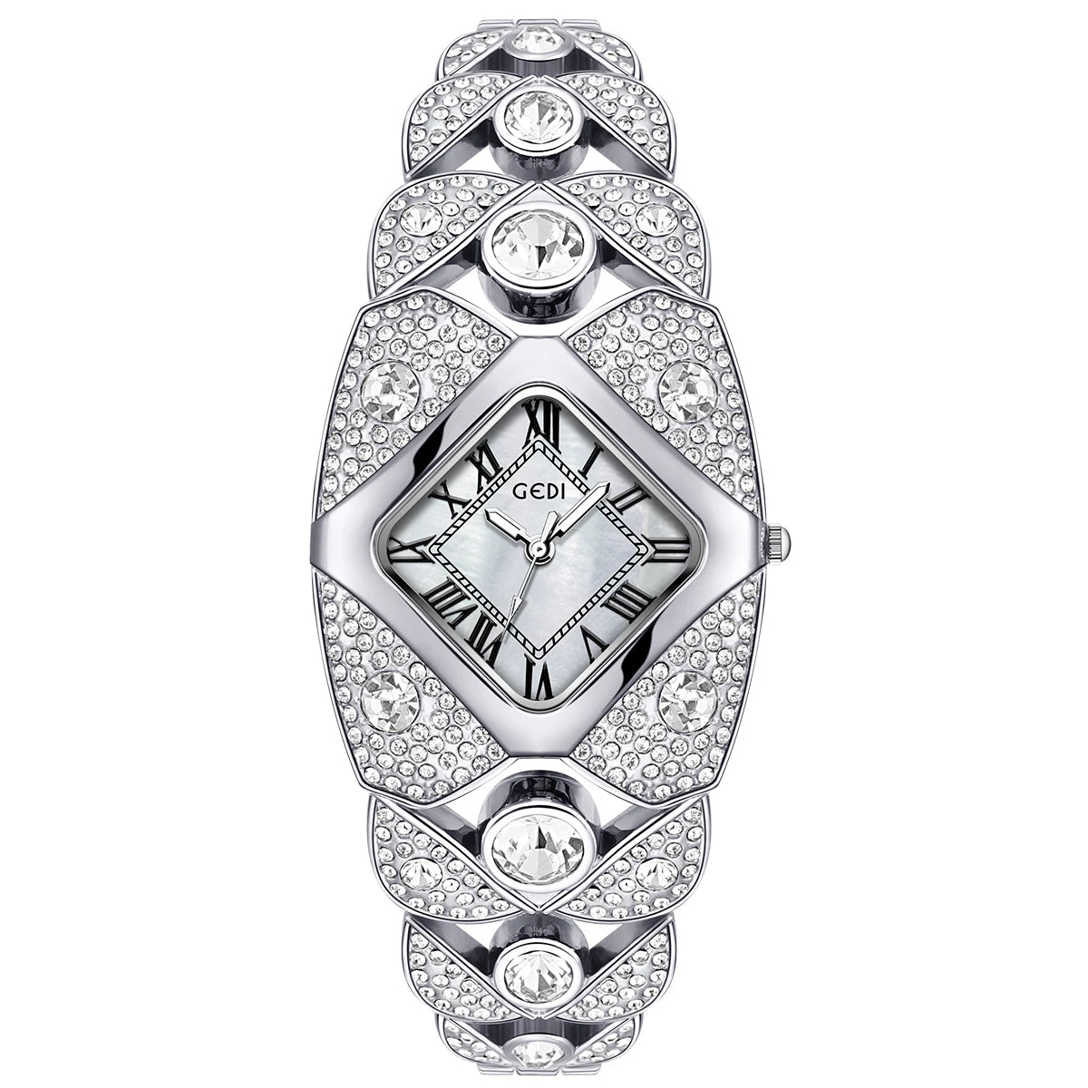 Womenโs luxury brand MC The Black Diamond bracelet watch featuring a diamond inlaid face and elegant jewelry design.