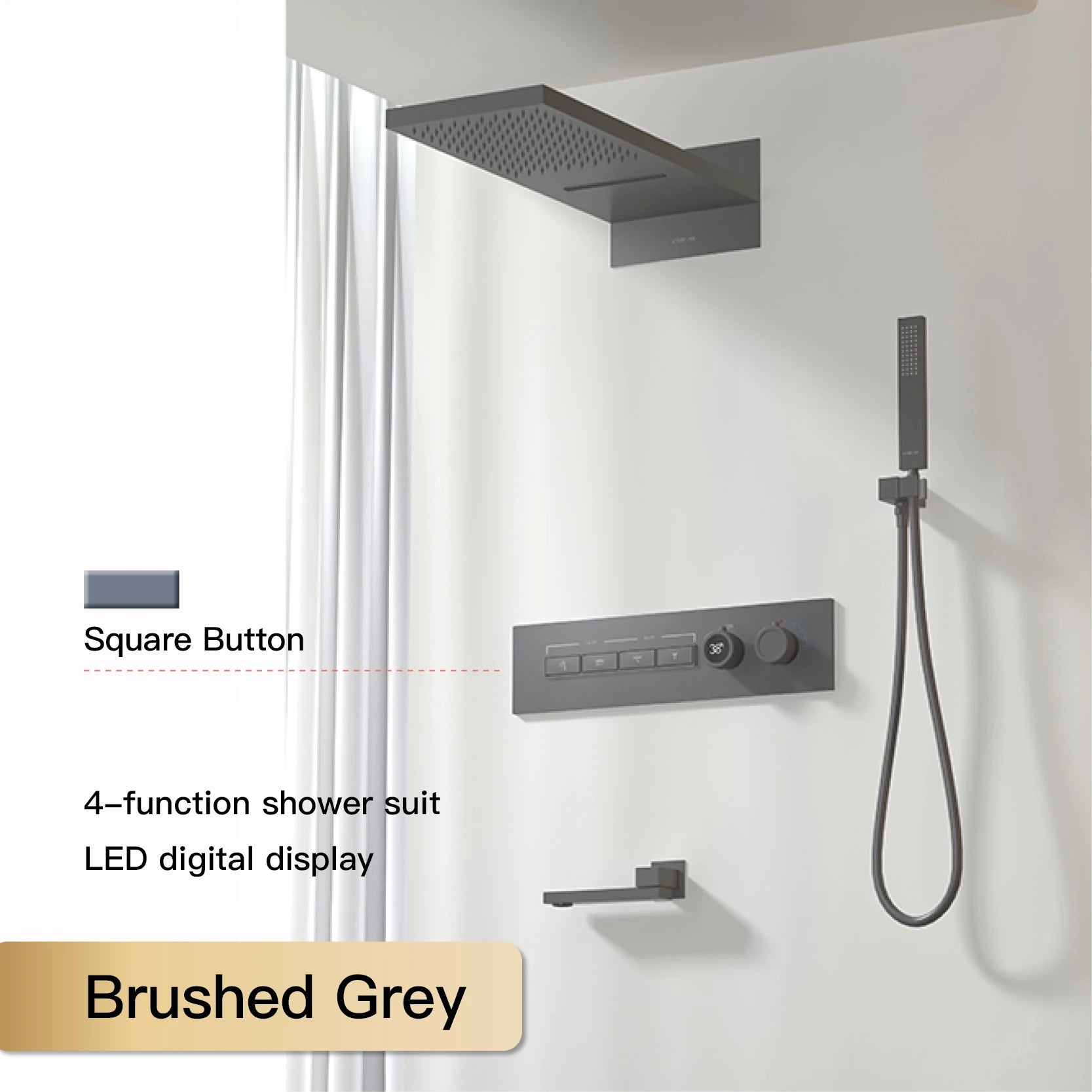Wall-mounted black brass shower system from ๐๐ ๐๐๐ ๐น๐๐๐๐ ๐ป๐๐๐๐ ๐๏ฟฝ