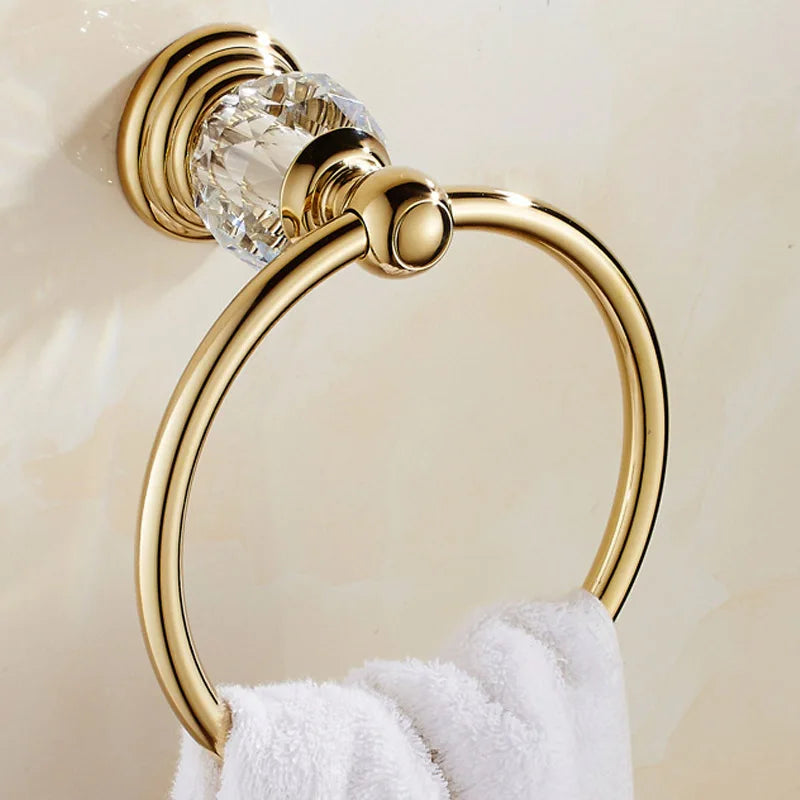 Luxury Gold Polished Brass Bathroom Accessories Set - Wall-Mounted Crystal Bath Hardware Collection - https://mohammadcollection.com
