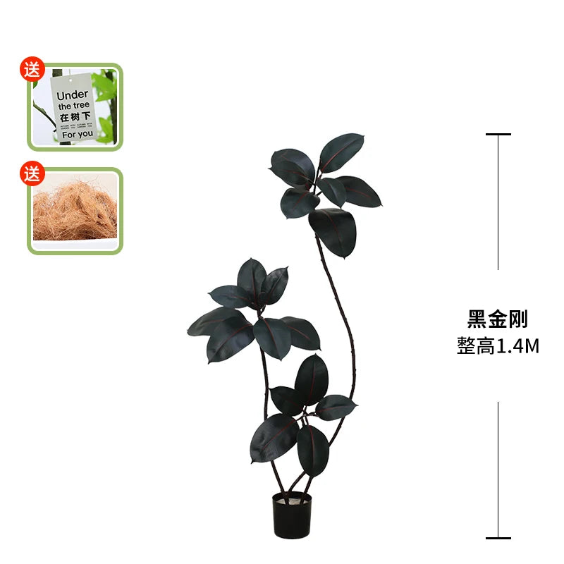 Artificial green rubber tree plant with black and gold accents, from 𝕄𝕔 𝕋𝕙𝕖 𝔹𝕝𝕒𝕔𝕜 𝔻𝕚𝕒𝕞�