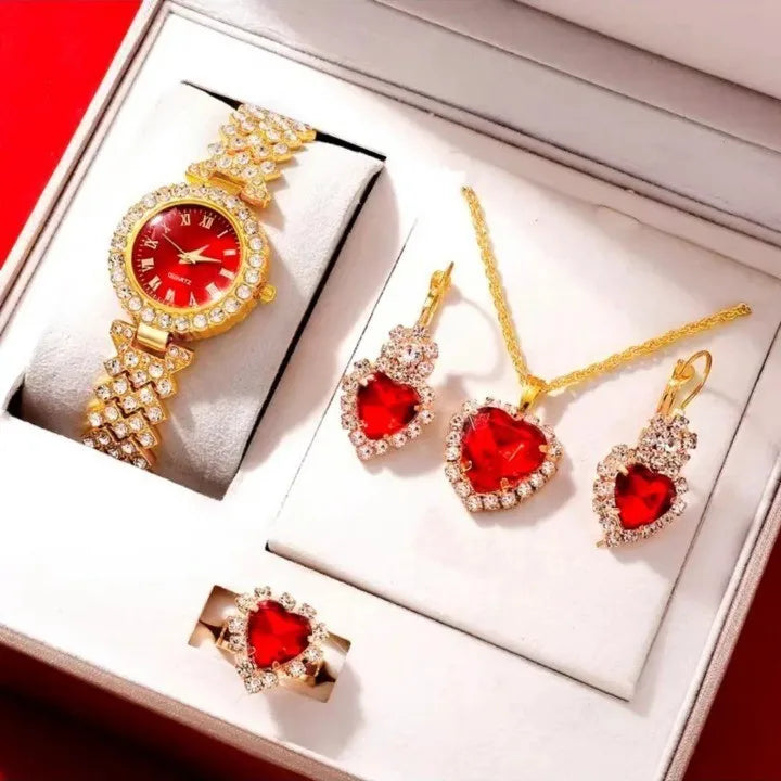 Fashionable women's quartz watch set by MC THE BLACK DIAMOND featuring stylish watch with elegant design and matching accessories.