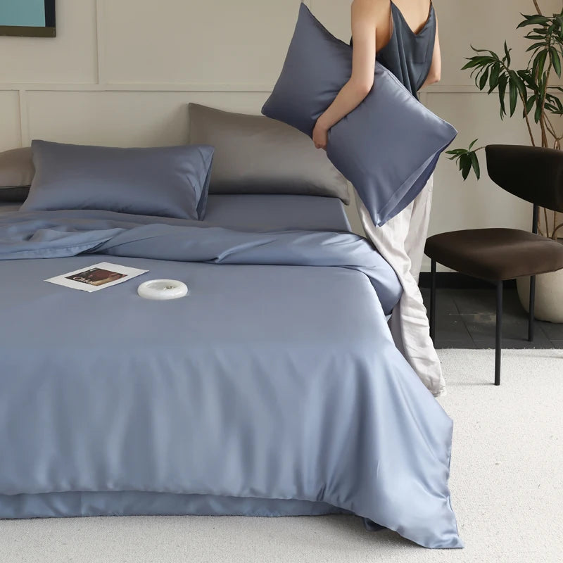 MC Collection 100% Mulberry Silk Bedding Set for home decor, featuring smooth silk sheets and pillowcases in elegant design.