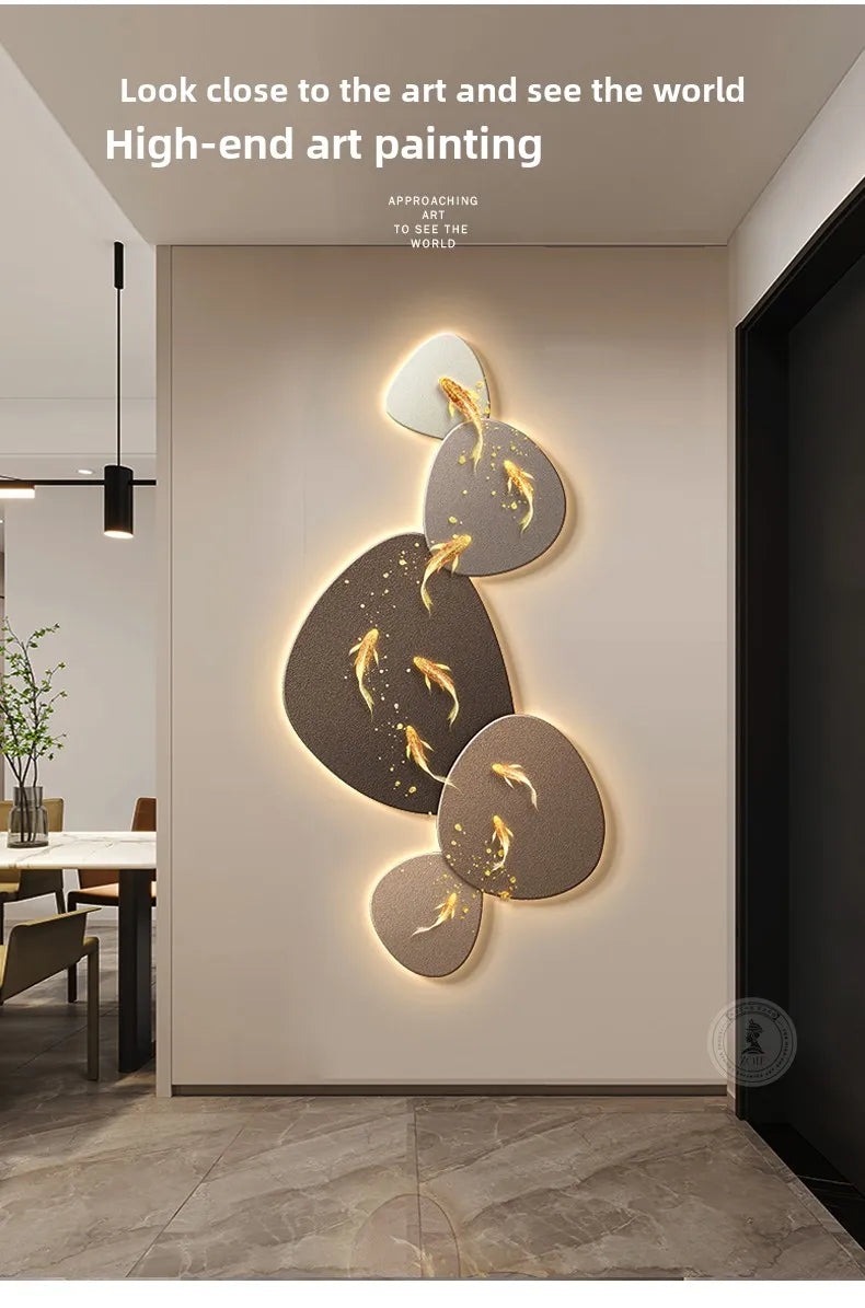 Home Art Decor Nine Fish Map Lamp painting Light Luxury Corridor Aisle Wall Decoration Luminous Murals High-end Hanging Painting - ๐๐ฎ ๐๐๐ ๐น๐๐๐๐ ๐ป๐๐๐๐ ๐๐