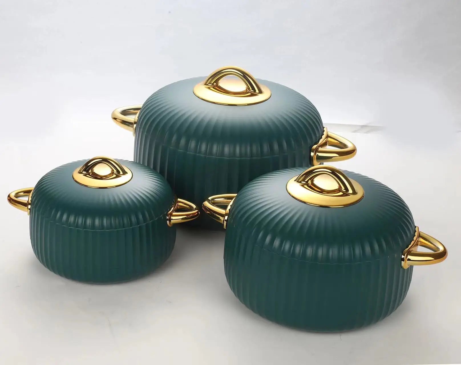 Set of three MC The Black Diamonds kitchen heat preservation containers in 1, 2, and 3.5 liters, with black diamond design.