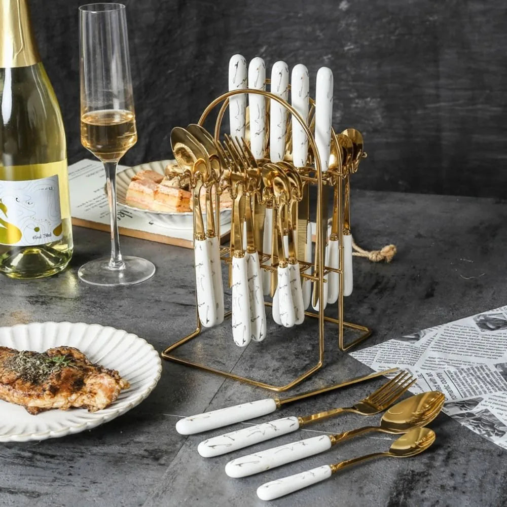 Set of 24 stainless steel marbled tableware from ๐๐ ๐๐๐ ๐น๐๐๐๐ ๐ป๐๐๐๐