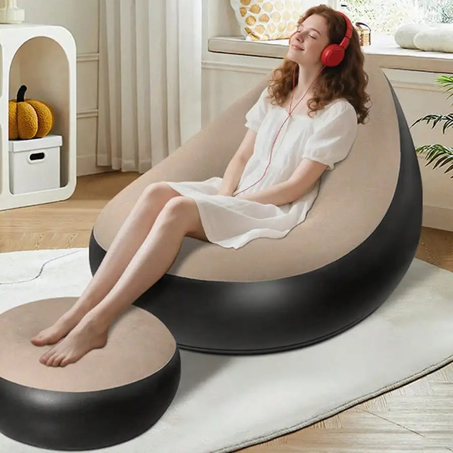 Flocked Inflatable Lazy Sofa: W/Footrest & Foot Pump, Foldable for Home Office & Outdoor Use - https://mohammadcollection.com