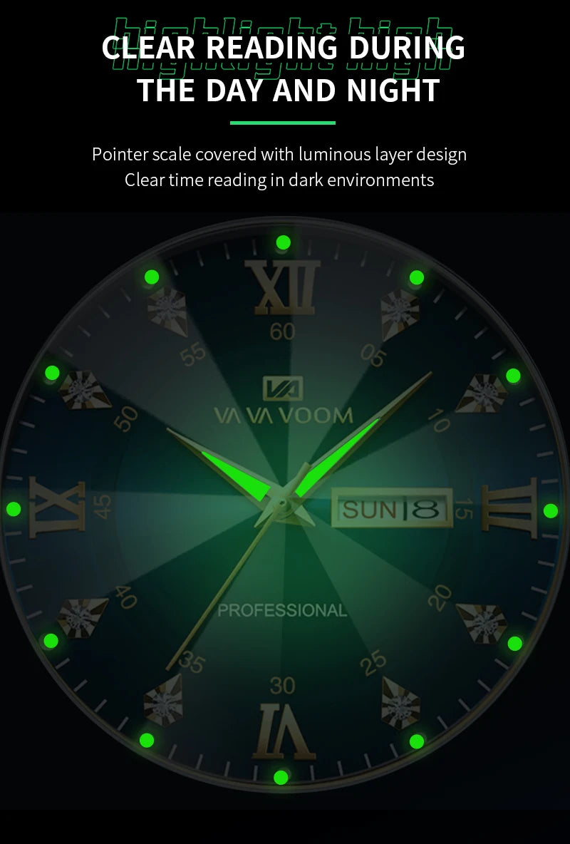 Men Watch Water Diamond Luxury Night Glow Double Calendar Quartz Movement 41mm Blue Gold Stainless Steel Fashion Business Watch - https://mohammadcollection.com