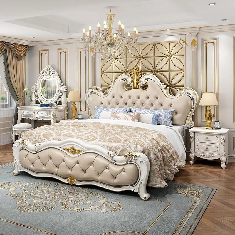 Modern French style solid wood platform king size bed frame from MC THE BLACK DIAMOND, featuring elegant design and luxurious finish.