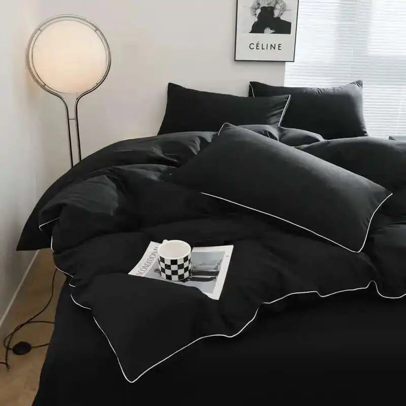 Black bedding set with minimalist queen/king size quilt, bedsheets from ๐๐ ๐๐๐ ๐น๐๐๐๐ ๐ป๐๐๐