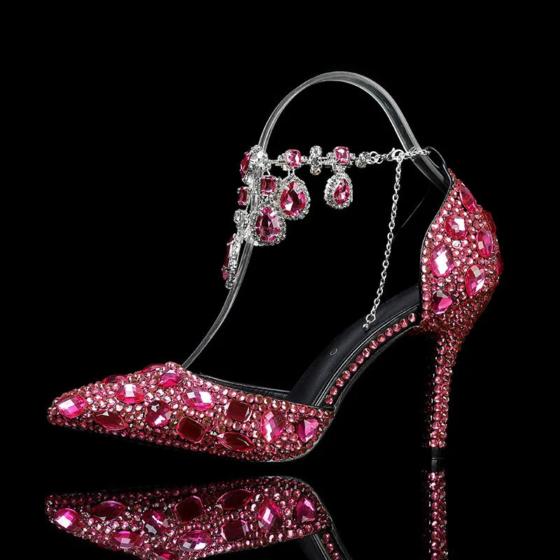 Bling Luxury Handmade Full Rhinestones Women Pumps Fashion Diamonds Crystal Pendant Banquet High heels Party Prom Wedding Shoes - https://mohammadcollection.com