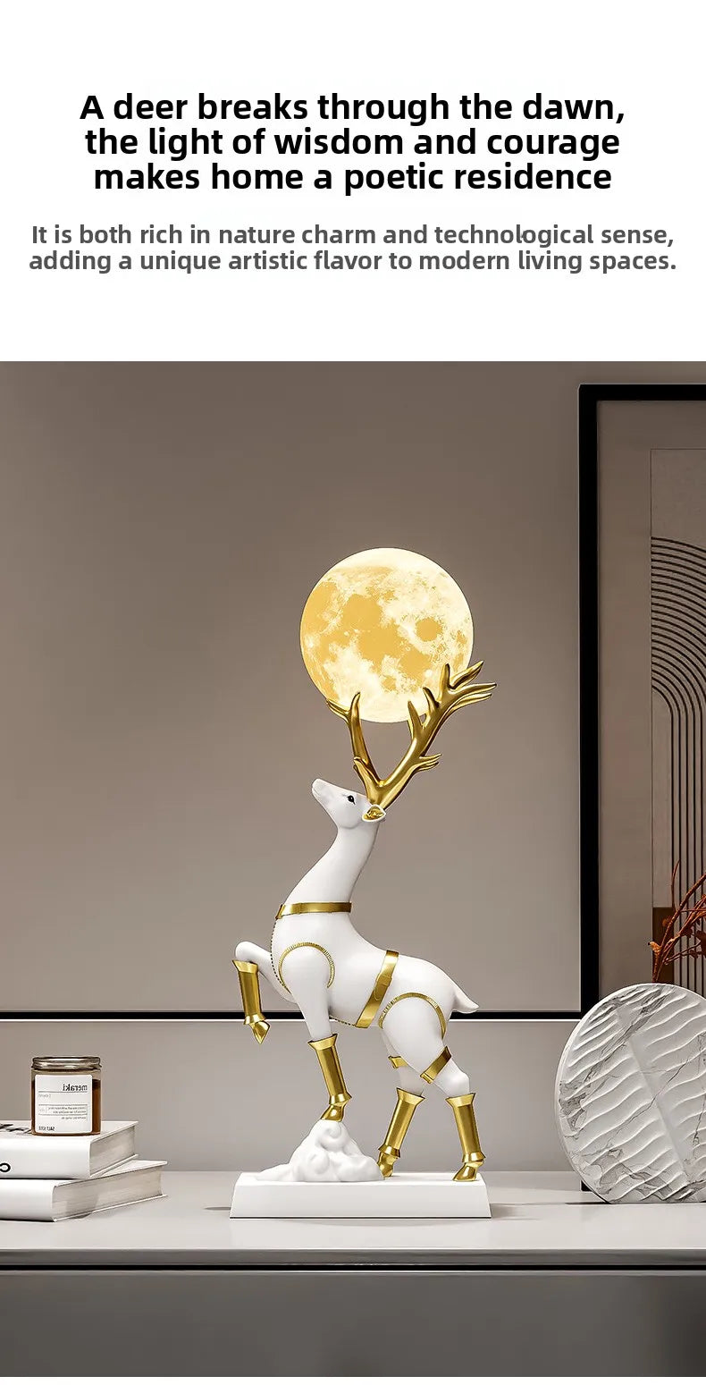 Nordic Luxury Decor Lucky Deer Figurine Living Room Office Desk Decoration Bedroom Night Light Modern Home Art Accessories Gifts - 𝕄𝕮 𝕋𝕙𝕖 𝔹𝕝𝕒𝕔𝕜 𝔻𝕚𝕒𝕞𝕠𝕟𝕕