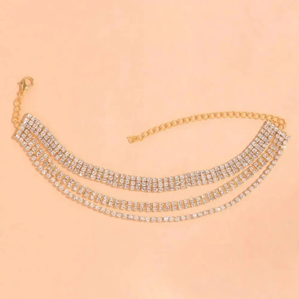 Stonefans Bling layered barefoot anklet with rhinestones, jewelry chain for women, perfect for summer beach and holiday accessories.