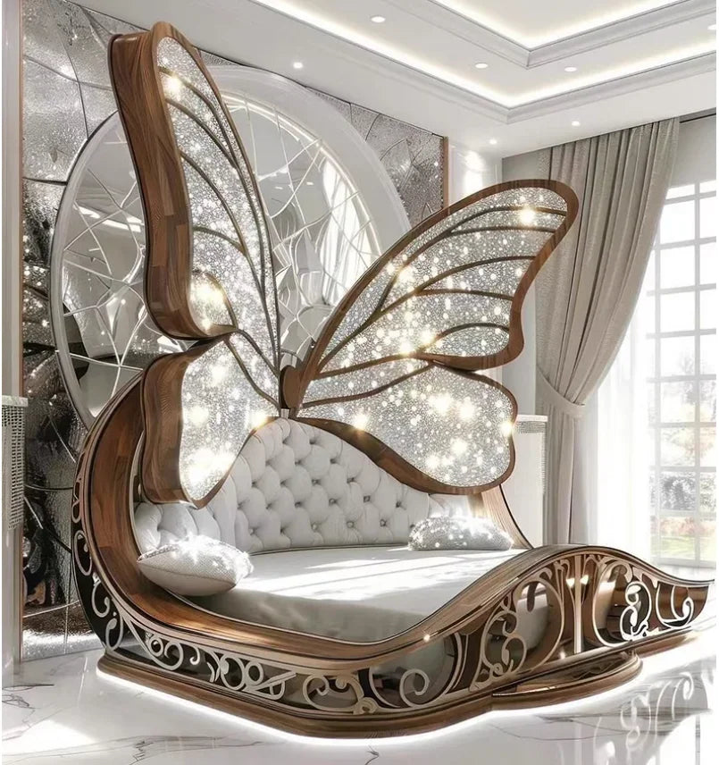 Princess Butterfly Bed Villa Solid wood 2m bed 15 high French luxury bed bedroom custom - https://mohammadcollection.com