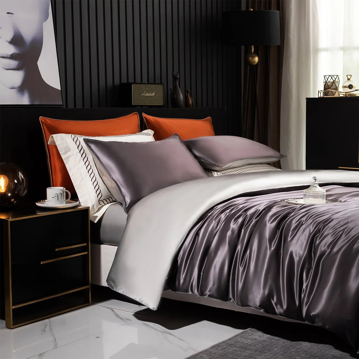 MC THE BLACK DIAMOND DISANGNI 22 Momme 6A Mulberry Silk duvet cover with reversible A/B design, OEKO-TEX certified luxury bedding.