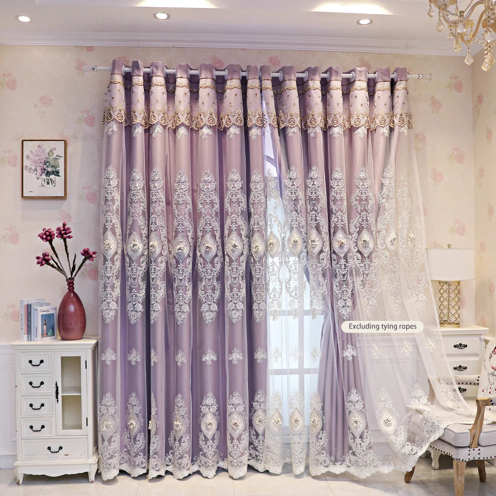 1PC Curtains,Luxury vintage-style embroidered curtains with 3D relief patterns, dual-layer design for privacy and light control - https://mohammadcollection.com