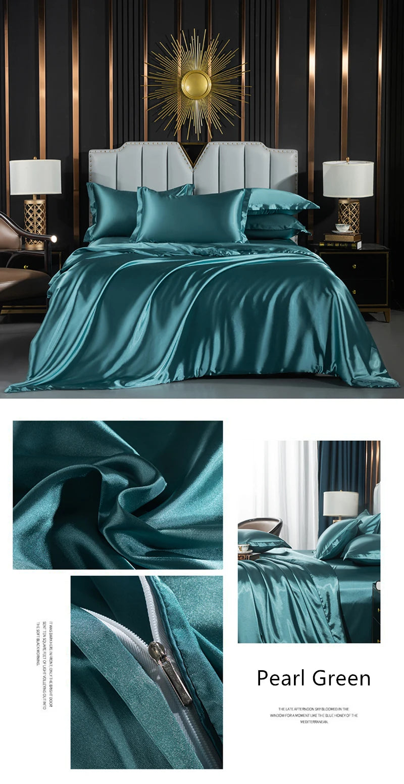 Luxury solid silk bedding set with duvet cover, fitted sheet, flat sheet, and pillowcases from ๐๐ ๐๐๐ ๐น๐๐๐๐ ๐ป๐๏ฟฝ