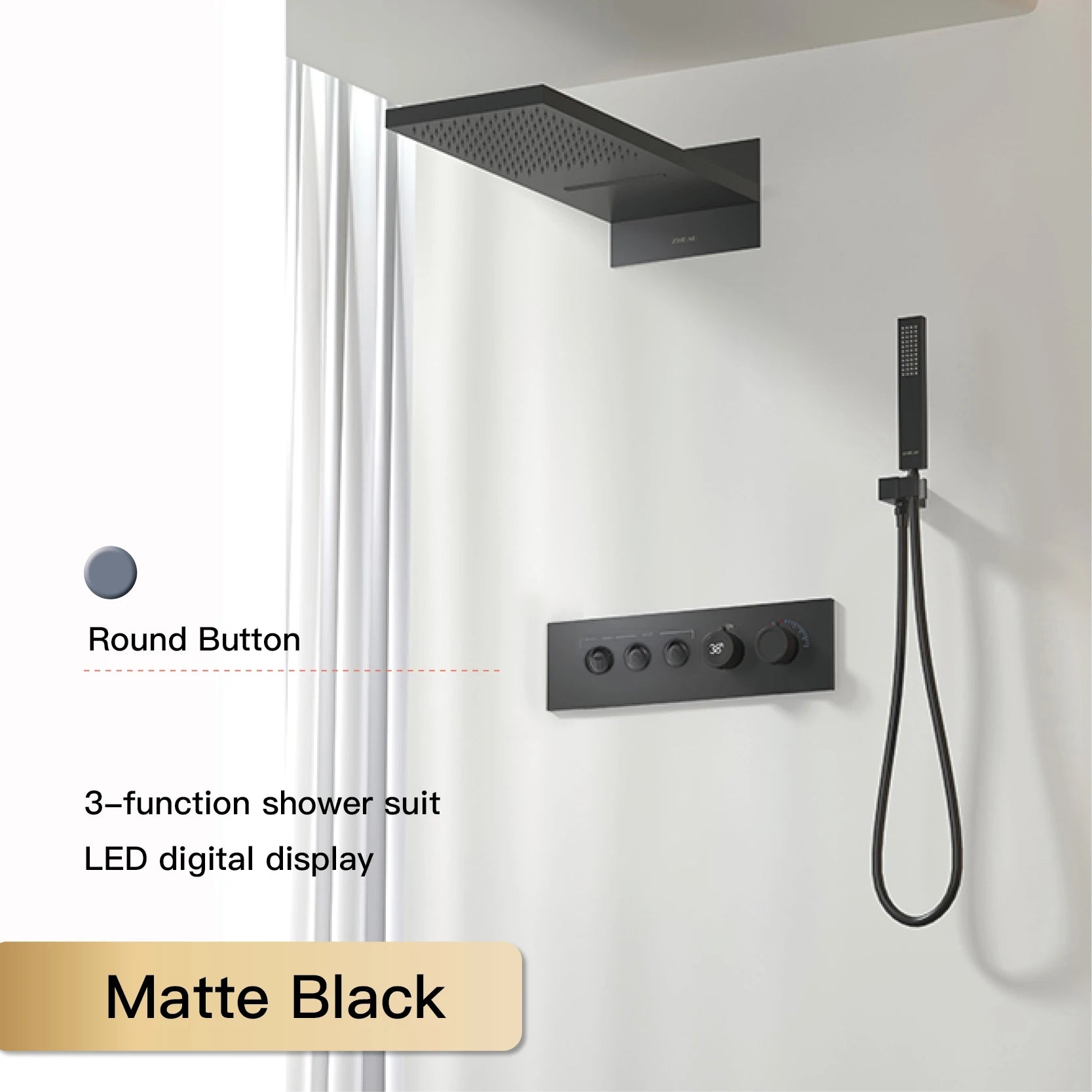 Wall-mounted luxury black brass shower system with modern design, featuring sleek shower heads and controls by ๐๐ ๐๐๐ ๐น๐๐๐๐ ๐ป๐๏ฟฝ