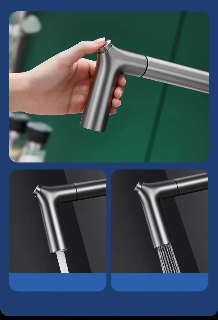 Black brass kitchen pull-out water filter tap with 3-way deck-mounted sink mixer by šš ššš š¹šššš š»šš