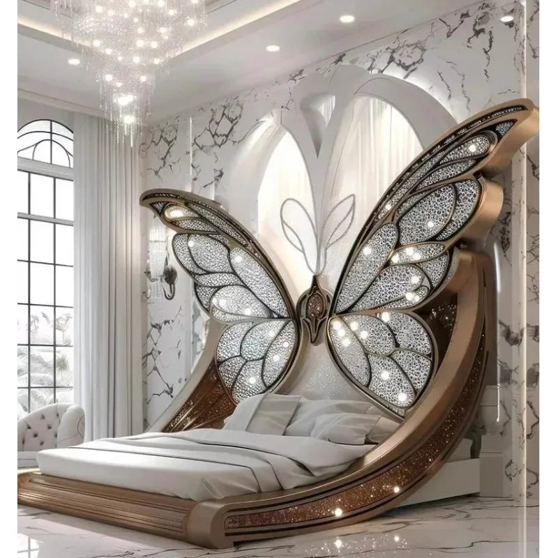 Princess Butterfly Bed Villa Solid wood 2m bed 15 high French luxury bed bedroom custom - https://mohammadcollection.com
